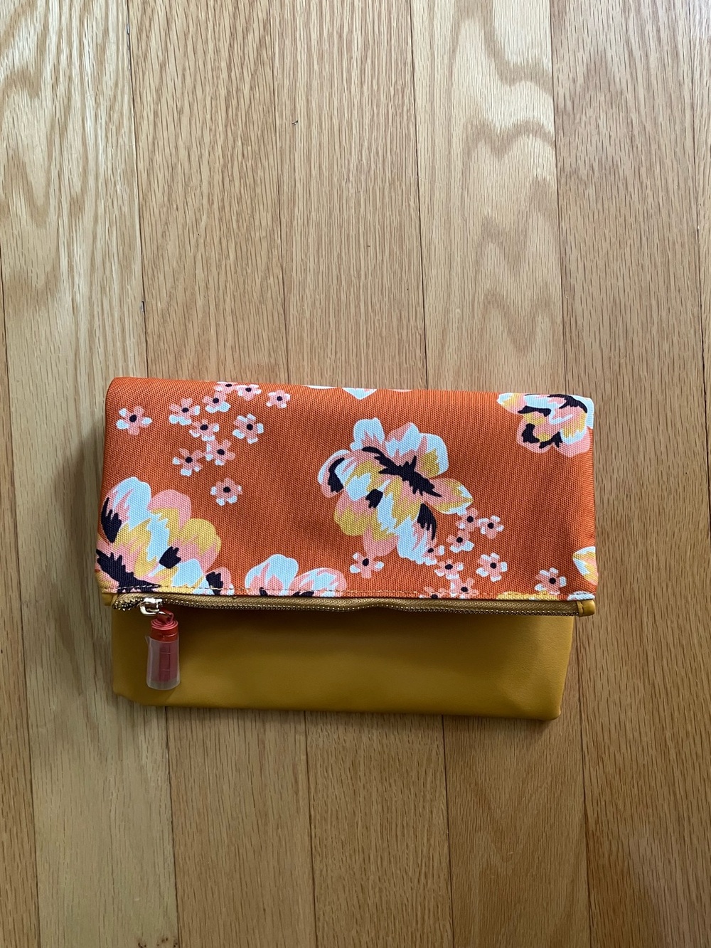NWT Rachel Pally Orange Floral Fold-Over Clutch with Mustard Base